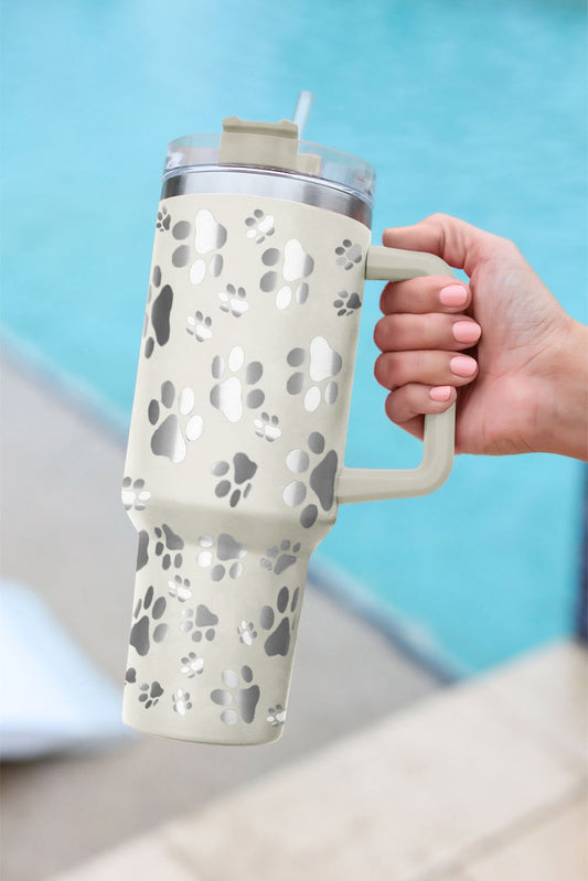 White Cat Paw Print 304 Stainless Steel Thermos Cup 1.1L