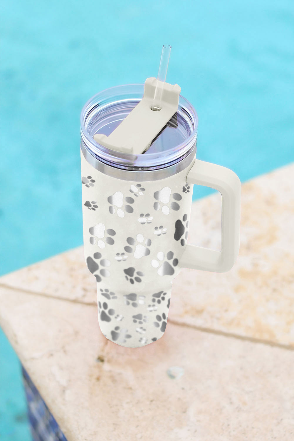 White Cat Paw Print 304 Stainless Steel Thermos Cup 1.1L