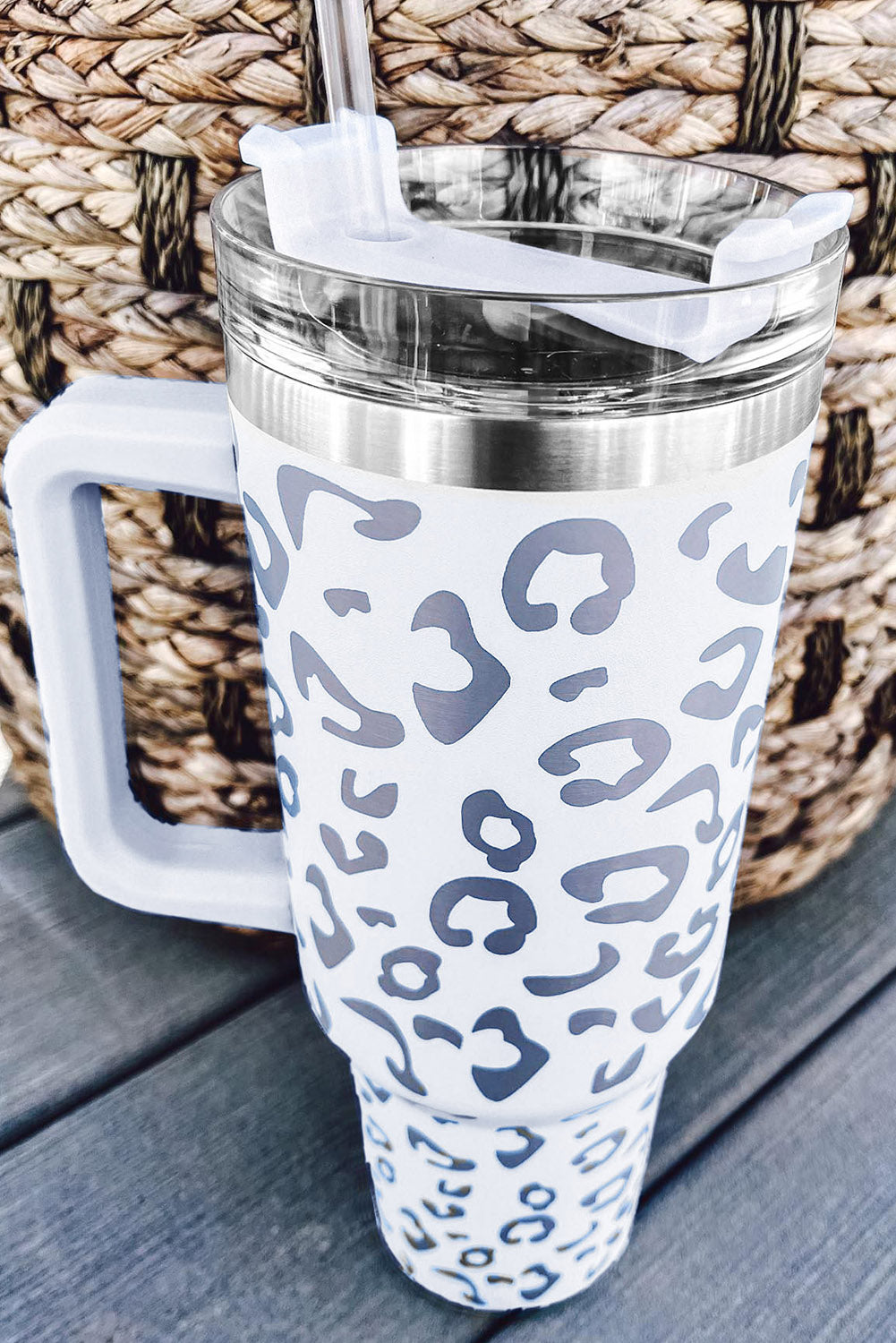 White Leopard Spotted 304 Stainless Double Insulated Cup 1.1L