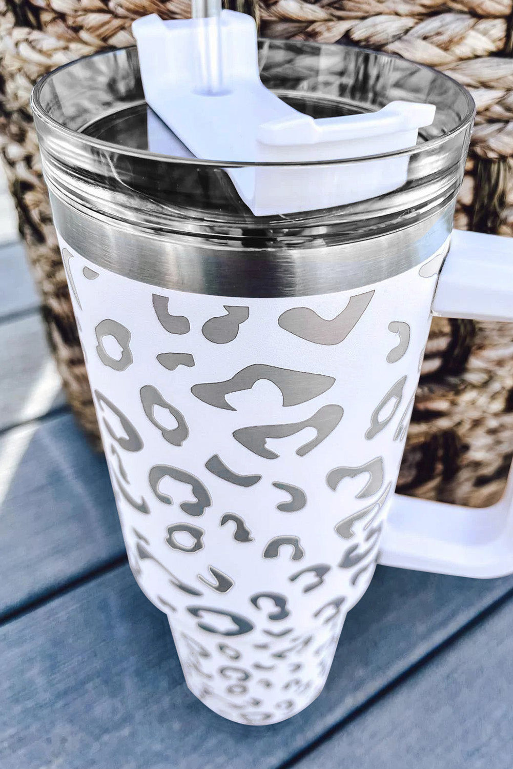 White Leopard Spotted 304 Stainless Double Insulated Cup 1.1L