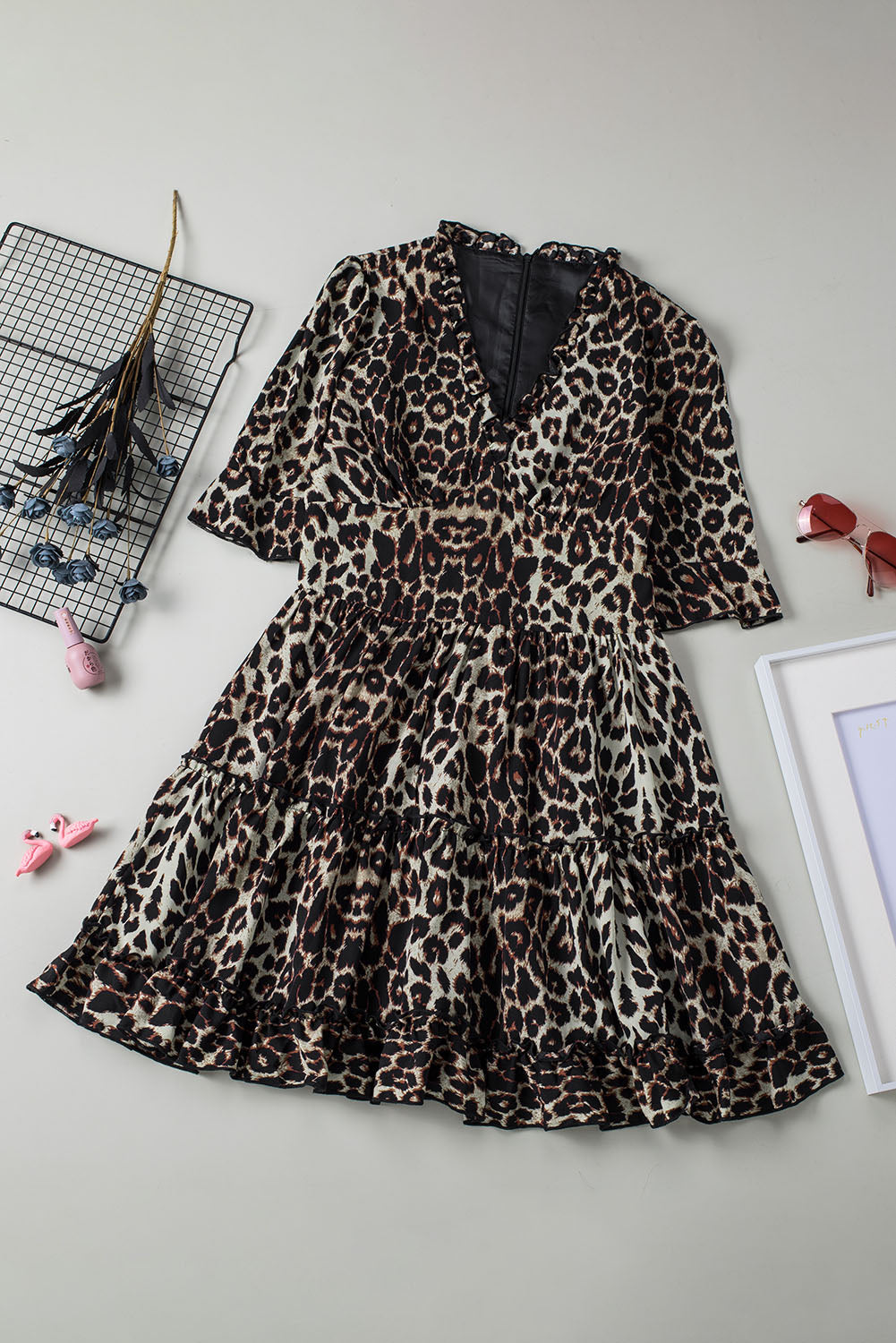 Leopard Pattern Surplice Neck Mini Dress