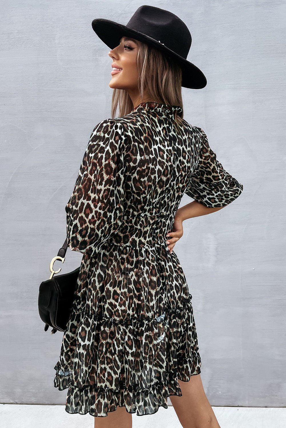 Leopard Pattern Surplice Neck Mini Dress