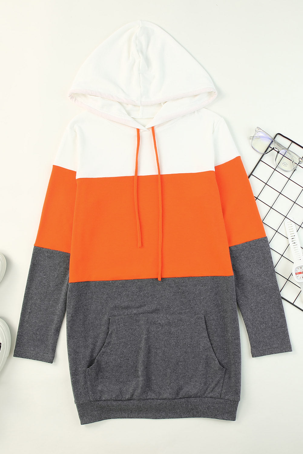 Gray Colorblock Kangaroo Pocket Hooded Dress