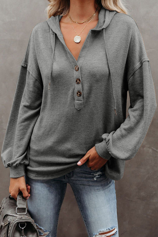 Grey Buttoned High and Low Hem Hoodie