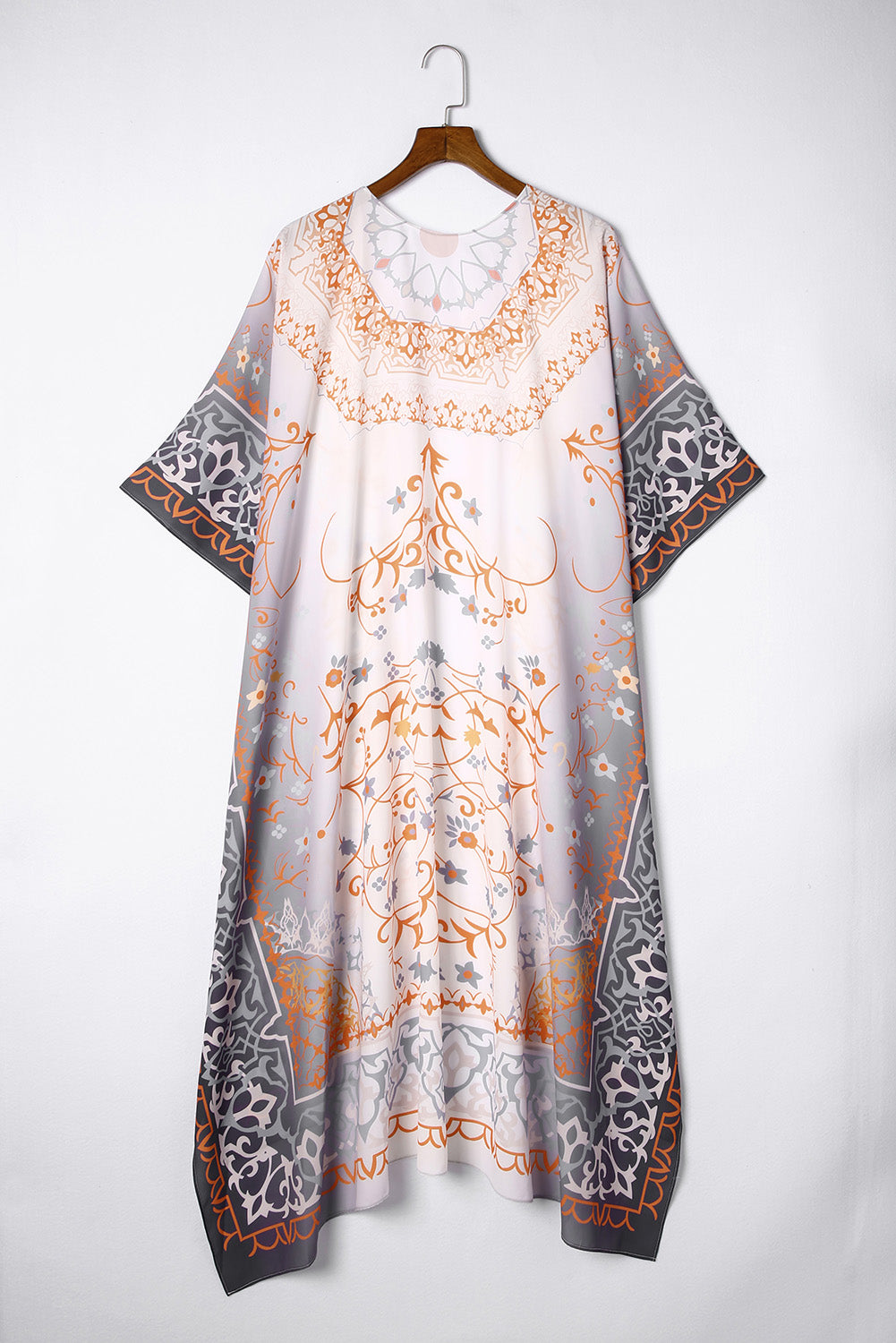 Grey Mandala Fashion Print Half Sleeve Kimono