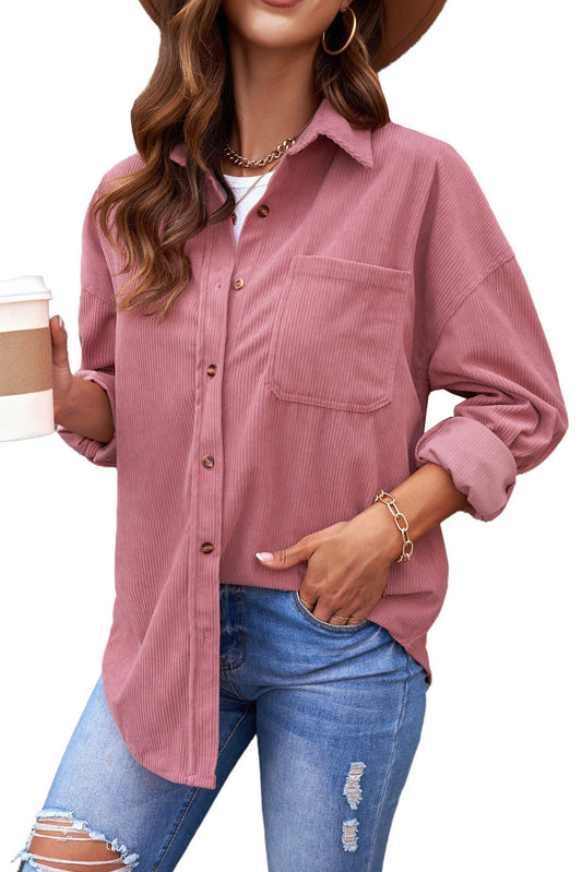 Pink Corduroy Button Pocket Shirt