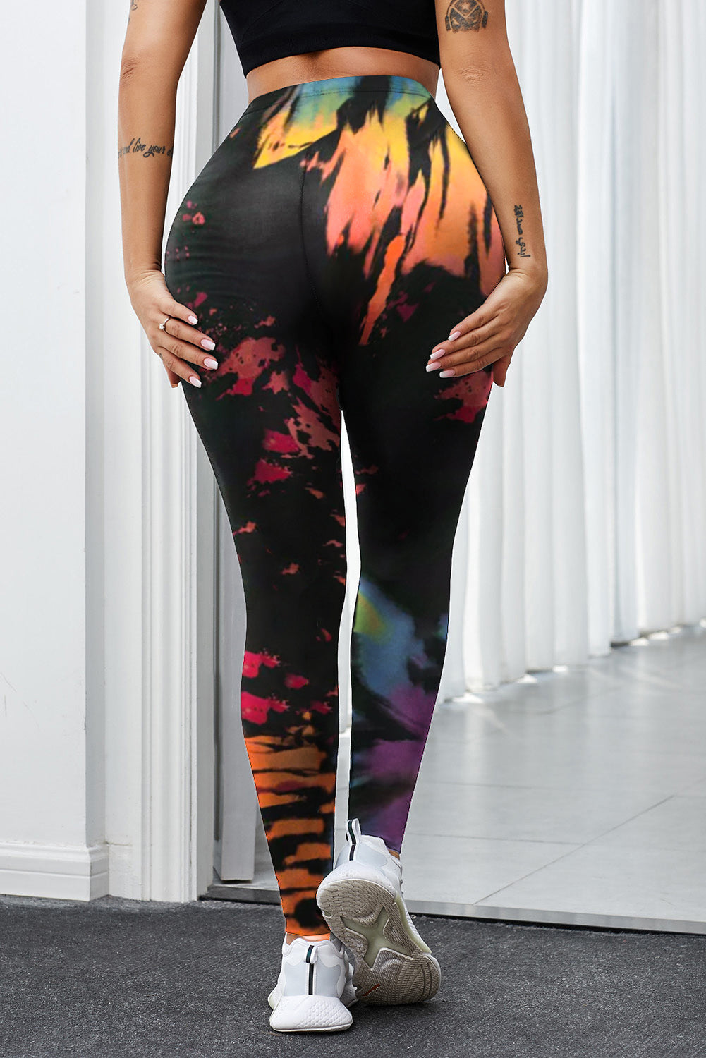 Multicolor Tie Dye Hollow Out Fitness Activewear Leggings