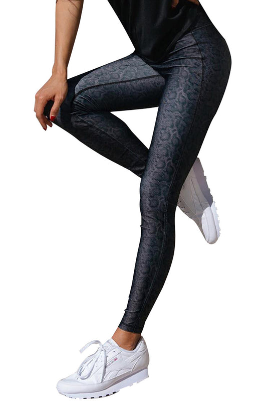 Black Wide Waistband Leopard Leggings