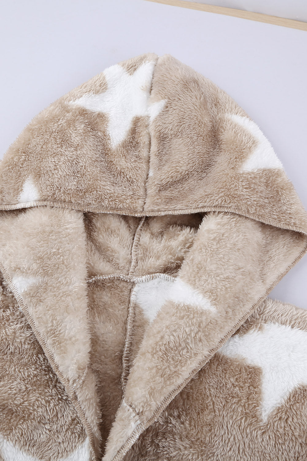 Khaki Lapel Collar Scatter Star Fuzzy Coat